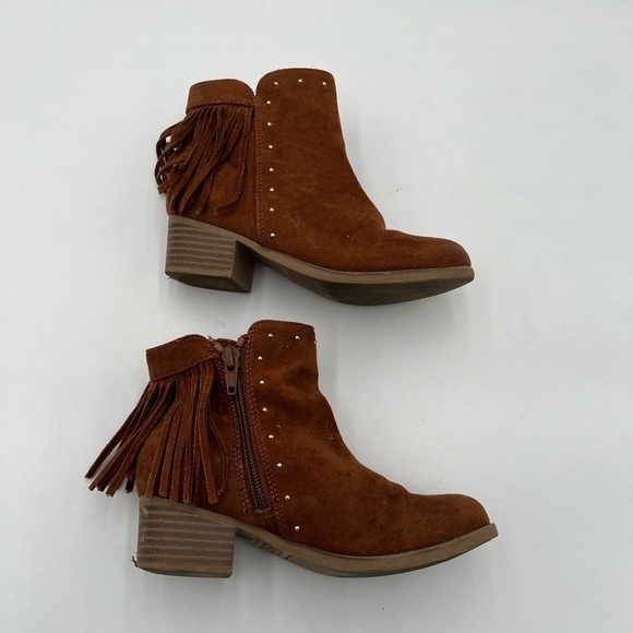 Children’s Place Brown Camel Color Zip-On Studs Fringe Ankle Boots - Picture 1 of 13